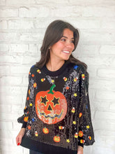 Load image into Gallery viewer, Queen Of Sparkles Black Full Sequin Pumpkin Mini Icon Sweater