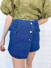 Load image into Gallery viewer, Fast Forward Dark Denim With Gold Buttons Skort