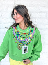 Load image into Gallery viewer, Queen Of Sparkles Bright Green Mardi Gras Beads Sweatshirt