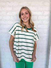 Load image into Gallery viewer, Set A Goal Hunter Green Striped Sweater Top