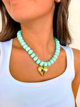 Load image into Gallery viewer, Large Heart Mint Bead Necklace