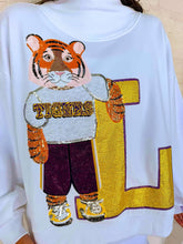 Load image into Gallery viewer, Queen Of Sparkles Licensed LSU Mascot Leaning on Letter Sweatshirt