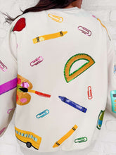 Load image into Gallery viewer, Queen Of Sparkles Beige Multi Teach Scattered Icon Sweatshirt