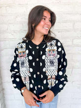 Load image into Gallery viewer, Queen Of Sparkles Black &amp; White Polka Dot Nutcracker Cardigan