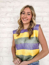 Load image into Gallery viewer, Metallic Print Mardi Gras Stripe Sweater Vest