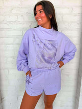 Load image into Gallery viewer, Queen Of Sparkles Lavender Scattered Jewel QOS Sparkle Logo Short