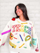 Load image into Gallery viewer, Queen Of Sparkles Beige Multi Teach Scattered Icon Sweatshirt