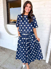 Load image into Gallery viewer, Fall Festivals Navy Polka Dot Skirt