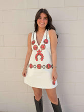 Load image into Gallery viewer, Queen Of Sparkles White Denim &amp; Pink Necklace Vneck Dress