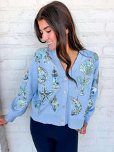 Load image into Gallery viewer, Queen Of Sparkles Light Blue Shell Ornament Cardigan