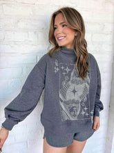 Load image into Gallery viewer, Queen Of Sparkles Charcoal Rhinestone Card Mock Neck Sweatshirt