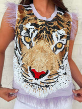 Load image into Gallery viewer, Queen Of Sparkles Lavender Oversized Tiger Feather Trim Tank