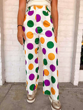 Load image into Gallery viewer, Ivory Polka Dot Mardi Gras Pants