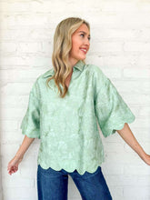 Load image into Gallery viewer, Scallop Secrets Sage Jacquard Top