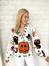 Load image into Gallery viewer, Queen Of Sparkles Ivory Halloween Icon Button Up Cardigan