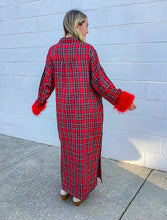 Load image into Gallery viewer, Queen Of Sparkles Red &amp; Green Plaid Feather Sleeve Button Up Midi Dress