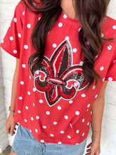 Load image into Gallery viewer, Jordan Amanda Adult Red Fleur De Lis Polka Dot Top