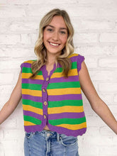 Load image into Gallery viewer, Classic Mardi Gras Stripe Sweater Vest