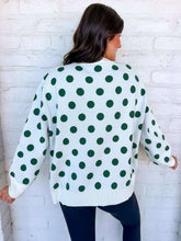 Load image into Gallery viewer, Queen Of Sparkles White &amp; Green Polka Dot Sequin Santa Sweater