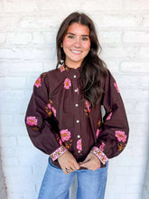 Load image into Gallery viewer, THML Florals Of Fall Brown Cuff Long Sleeve