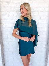 Load image into Gallery viewer, Bias Opinion Hunter Green Sheer Cape Dress