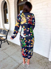 Load image into Gallery viewer, Queen Of Sparkles Navy Knit Christmas Cowboy Boot Midi Dress