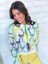 Load image into Gallery viewer, Queen Of Sparkles White Mardi Gras Bow Sweater
