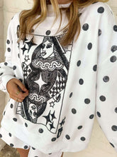 Load image into Gallery viewer, Queen Of Sparkles White &amp; Black Polka Dot Queen Card Sweatshirt