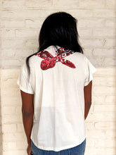 Load image into Gallery viewer, Queen Of Sparkles White and Red Sequin Bandana Fringe Tee