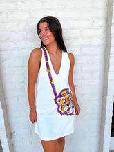Load image into Gallery viewer, Queen Of Sparkles LSU Crossbody Functioning Purse Tank Dress