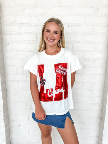 Queen Of Sparkles ULL Ragin Cajuns Metallic Icon Tee