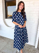 Load image into Gallery viewer, Fall Festivals Navy Polka Dot Skirt