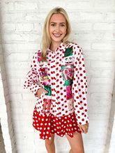 Load image into Gallery viewer, Queen Of Sparkles Red &amp; White Polka Dot Metallic Nutcracker Button Up Cotton
Dress