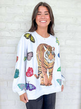 Load image into Gallery viewer, Queen Of Sparkles White Multi Butterfly Tiger Sweatshirt