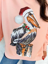 Load image into Gallery viewer, Queen Of Sparkles Pink Pelican in Santa Hat Sweatshirt
