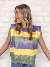 Load image into Gallery viewer, Metallic Print Mardi Gras Stripe Sweater Vest