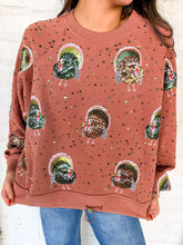 Load image into Gallery viewer, Queen Of Sparkles Rust Rhinestone Scattered Turkey Sweatshirt