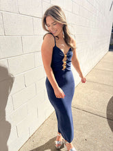 Load image into Gallery viewer, Sophisticated Behavior Navy Dress