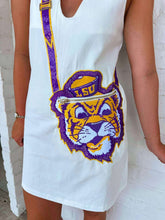 Load image into Gallery viewer, Queen Of Sparkles LSU Crossbody Functioning Purse Tank Dress