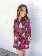 Load image into Gallery viewer, Queen Of Sparkles Pink Plaid Poinsettia Button Up Long Sleeve Dress