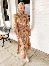 Load image into Gallery viewer, Queen Of Sparkles Light Brown Striped Thanksgiving Icon Cotton Midi Tee Dress