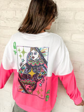 Load image into Gallery viewer, Queen Of Sparkles Colorblock Queen Card QOS Logo Sweatshirt