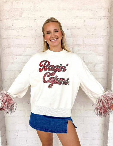 Queen Of Sparkles University Of Louisiana At Lafayette Feathered Sleeve Sweater