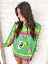 Load image into Gallery viewer, Queen Of Sparkles Green &amp; Pink Hand Holding QOS Card Sweater