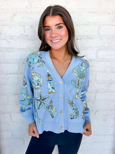 Load image into Gallery viewer, Queen Of Sparkles Light Blue Shell Ornament Cardigan