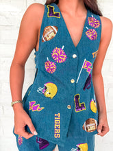 Load image into Gallery viewer, Queen Of Sparkles Licensed LSU Denim Icon Button Up Vest