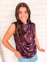 Load image into Gallery viewer, Leave Me There Plum Polka Dot Top