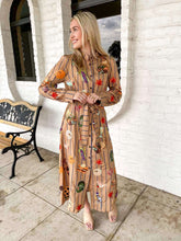 Load image into Gallery viewer, Queen Of Sparkles Light Brown Striped Thanksgiving Icon Cotton Midi Tee Dress