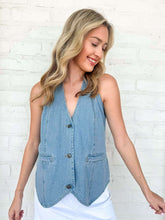 Load image into Gallery viewer, Southern Belle Light Denim Halter Vest