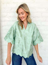 Load image into Gallery viewer, Scallop Secrets Sage Jacquard Top
